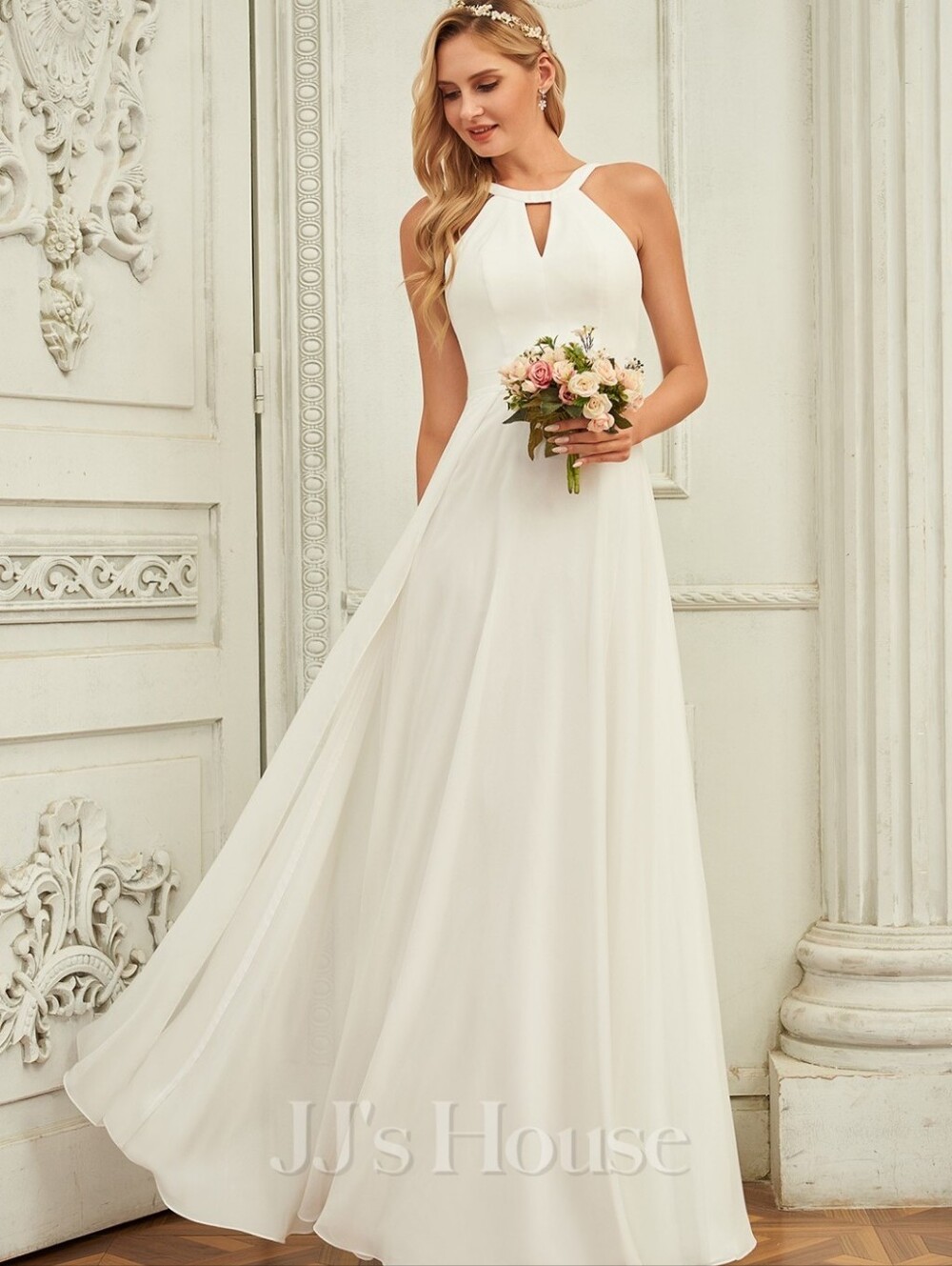 JJs House Ivory Strappy Maxi Evening Gown